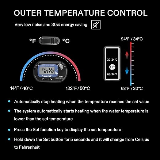 VIVOSUN Submersible Aquarium Heater with Thermometer Combination, 50W Titanium Fish Tank Heaters with Intelligent LED Temperature Display and External Temperature Controller