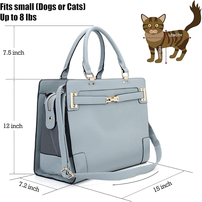 Fashion Pet Carrier Dog Cat Carrier Purse Soft-Sided Leather Handbag Pet Tote Bag for Small Dogs Puppy and Cats TSA Airline Approved (Grey)