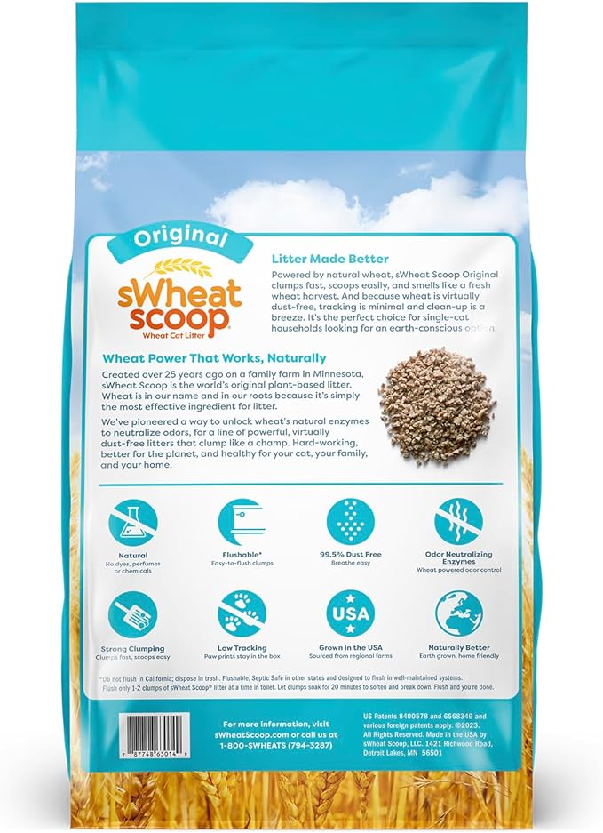 Natural Wheat Cat Litter, Original, Fast Clumping with Odor Neutralizing Enzymes, 14 Pound Bag