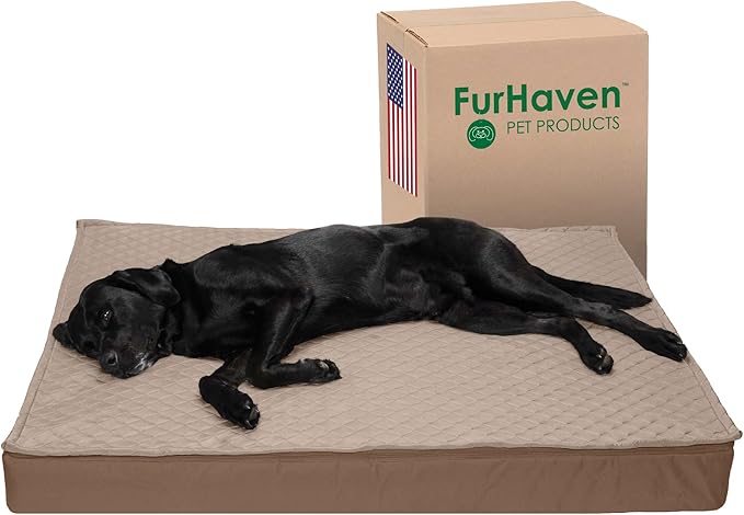 Furhaven Water-Resistant Orthopedic Dog Bed for Large Dogs w/ Removable Quilt Top & Washable Cover, For Dogs Up to 125 lbs - Indoor/Outdoor Quilt Top Convertible Mattress - Sand, Jumbo Plus/XXL