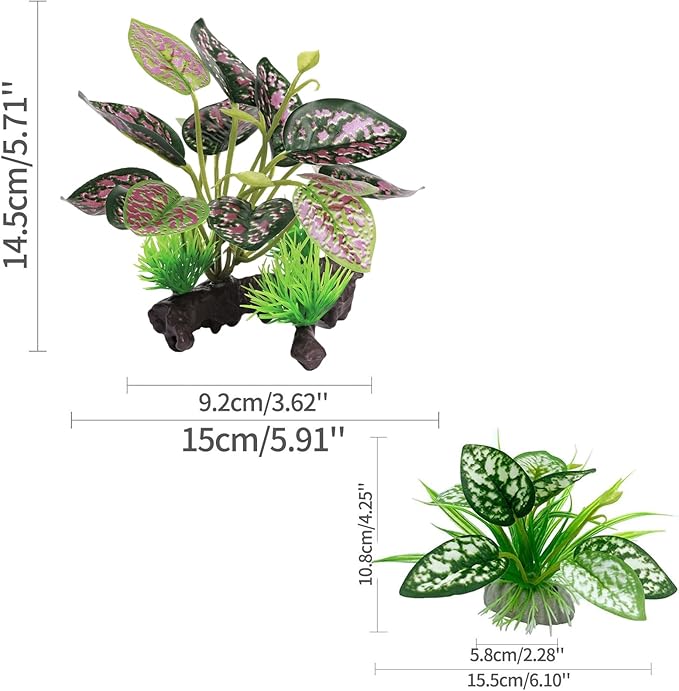 Reptile Artificial Plants, Terrarium Plants Decorations Supplies, Aquarium Fish Tank Plant, Amphibian Habitat Hideout Tank Accessories (M Set-2pcs/A)