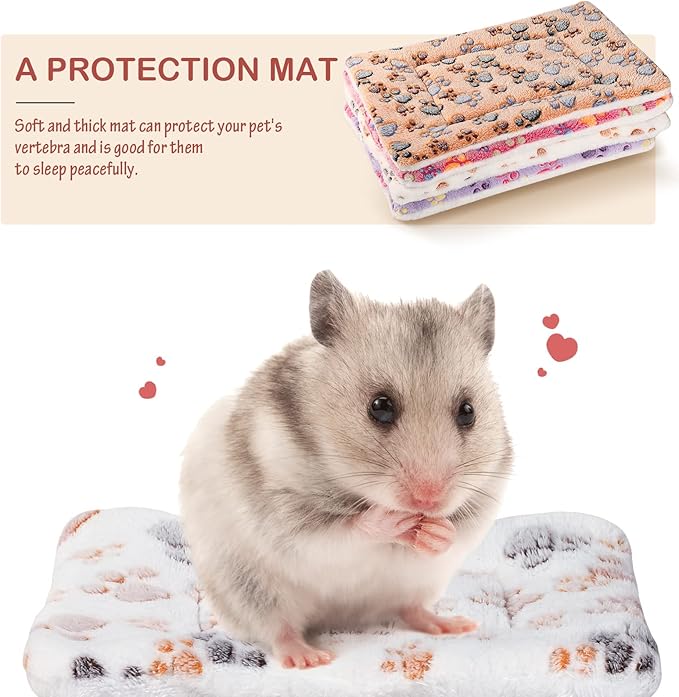 4 Pack Ultra Soft Dog Cat Bed Mat with Cute Prints Reversible Fleece Dog Crate Kennel Pad Cozy Washable Thickened Hamster Guinea Pig Bed Pet Bed Mat for Small Animals (Vivid Color,13 x 10 Inches)