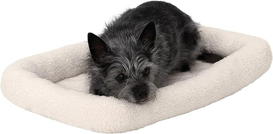 Furhaven Dog Bed for Extra Small Dogs & Indoor Cats, 100% Washable, Sized to Fit Crates - Sherpa Fleece Bolster Crate Pad - Cream, Extra Small
