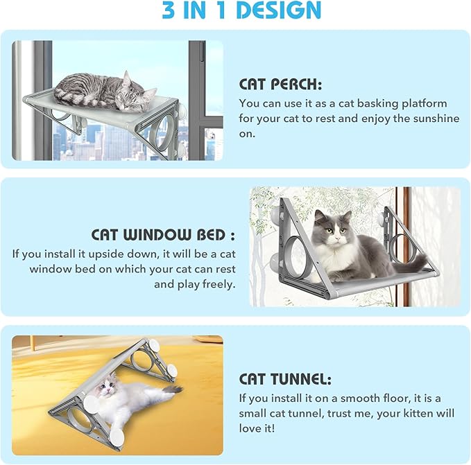 Cat Window Perch,Sturdy and Stable Cat Bed,Easy to Adjust Cat Window Hammock Suitable for Most Cats,Cat Hammock for Window