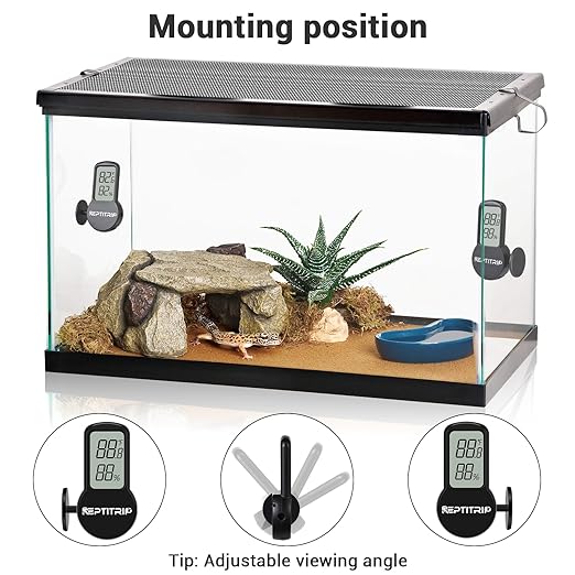 Reptile Thermometer, Hygrometer for Reptile Tank, Hygrometer Thermometer with Digital LCD Display, Support for Fahrenheit and Celsius, with Two Batteries