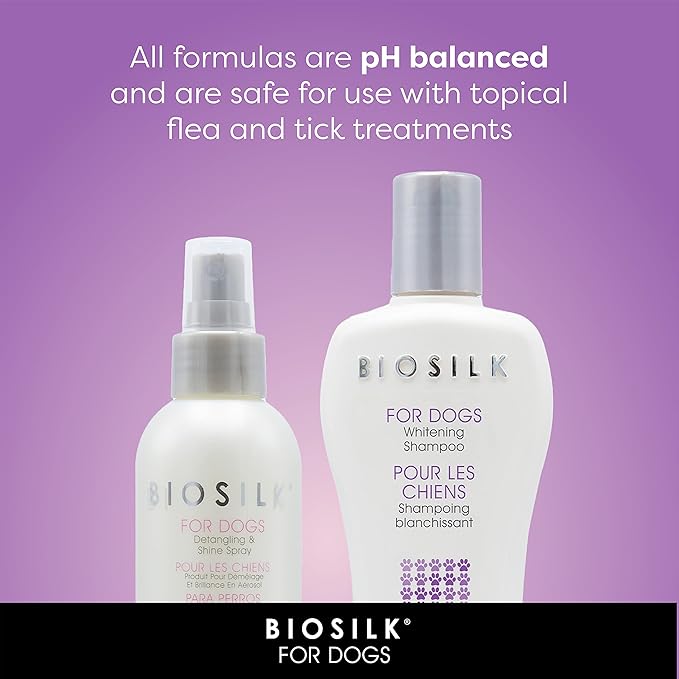 BioSilk for Dogs Combo Pack Whitening Shampoo with Dog Detangling Spray | 12 oz Dog Shampoo for White Dogs and 8 oz Dog Detangler and Shine Protecting Mist for All Dogs (Bundle10)