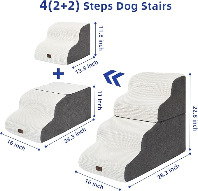 Dog Stairs Ramp for High Beds and Couch,Curved Dog Steps for Small Dogs and Cats Pet Stairs Non-Slip Balanced Portable Pet Step Indoor, 4 Steps,Beige