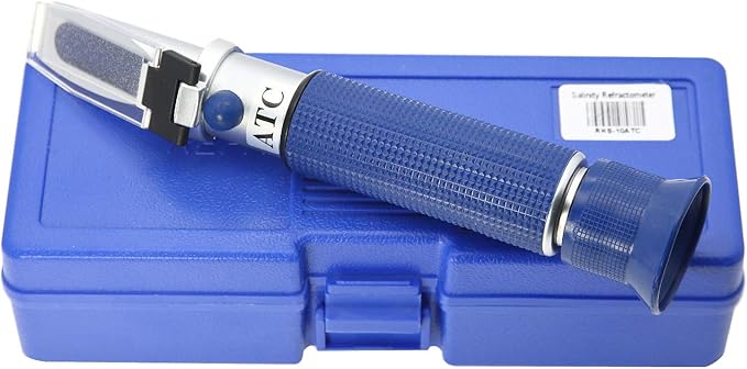 Salinity Refractometer for Aquarium Fish, Salt Water Testing, Dual Scale Salinity Tester PPT& Specific Gravity Saline Seawater Refractometer Hydrometer with ATC, Made of Copper Not Cheap Aluminum