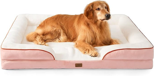 Bedsure XXL Orthopedic Dog Bed - Washable Great Dane Dog Sofa Beds for Giant Dogs, Supportive Foam Pet Couch Bed with Removable Washable Cover, Waterproof Lining and Nonskid Bottom, Pink