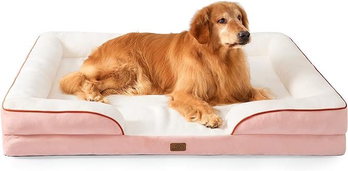 Bedsure XXL Orthopedic Dog Bed - Washable Great Dane Dog Sofa Beds for Giant Dogs, Supportive Foam Pet Couch Bed with Removable Washable Cover, Waterproof Lining and Nonskid Bottom, Pink