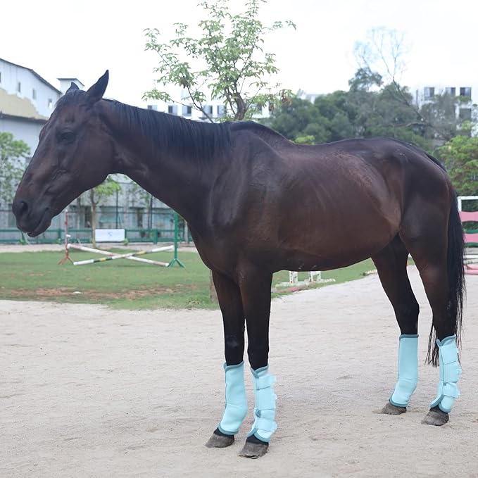 Fly Boots for Horses Set of 4, Breathable Comfy Mesh Horse Leggings Reduce Stomping, Hoof Stress, and Leg Fatigue SkyBlue Pony