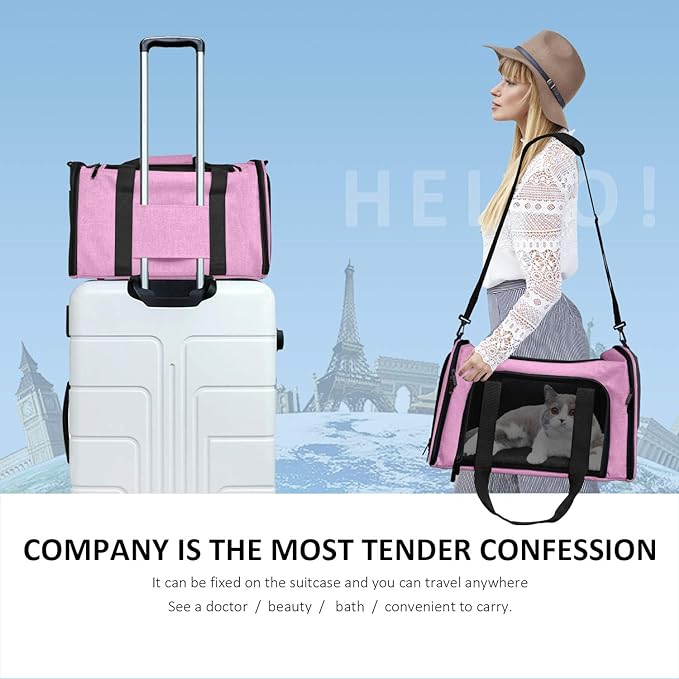 Henkelion Large Cat Carriers Dog Carrier Pet Carrier for Large Cats Dogs Puppies up to 25Lbs, Big Dog Carrier Soft Sided, Collapsible Travel Puppy Carrier - Large - Pink