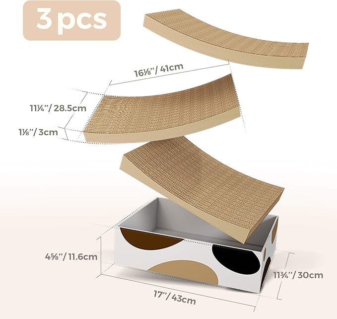 ComSaf Cat Scratching Pad, Concave Cat Scratcher Cardboard, Durable 3 in 1 Corrugated Scratcher, Reversible Scratcher with Box Refill, Scratcher Lounge Bed for Furniture Protection, Cat Training Toy