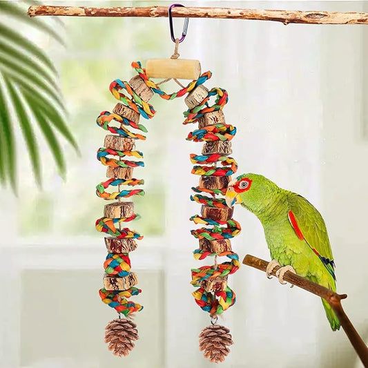 Bird Toys Parrot Toys - Bird Chewing Toy with Natural Starfruit Wood & Pine Cones for Small and Medium-Sized Parakeets Cockatiels Conures Lovebirds Cockatoos African Grey Amazon Parrots