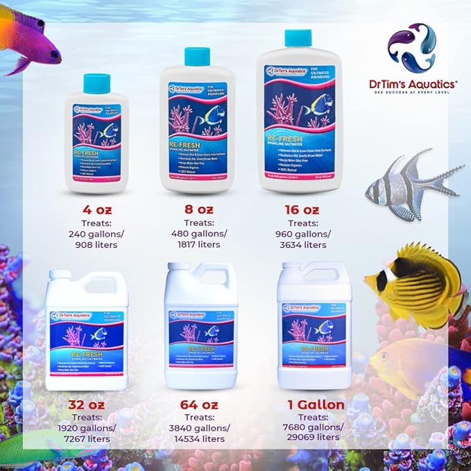 DrTim's Aquatics Re-Fresh for Saltwater Aquariums – 100% Natural Fish Tank Sanitizer & Revitalizer Conditioner Solution Fresh, Crystal-Clear, Sparkling Water - 4oz