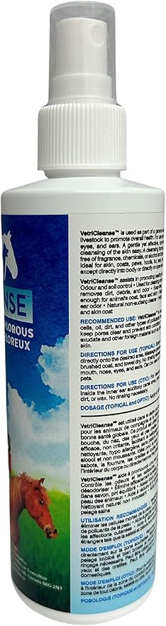 VetriCleanse Pet Itch Relief & Wound Care Spray with Hypochlorous Acid - Skin + Coat Care - Dog & Cat Deodorizer, Eye Cleaner & Ear Cleaner for All Animals - 225ml