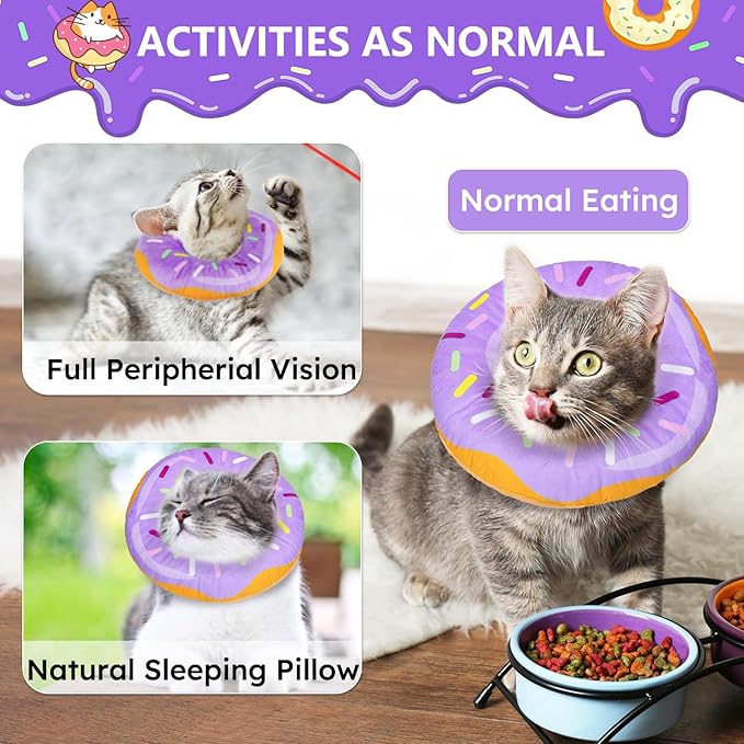 Cat Cone Collar Soft, Cat Recovery Collar for Wound Healing Cute Cat Donut Adjustable Cat Cones to Stop Licking Comfortable Lightweight Neck Elizabethan Collars for Cats Kittens After Surgery