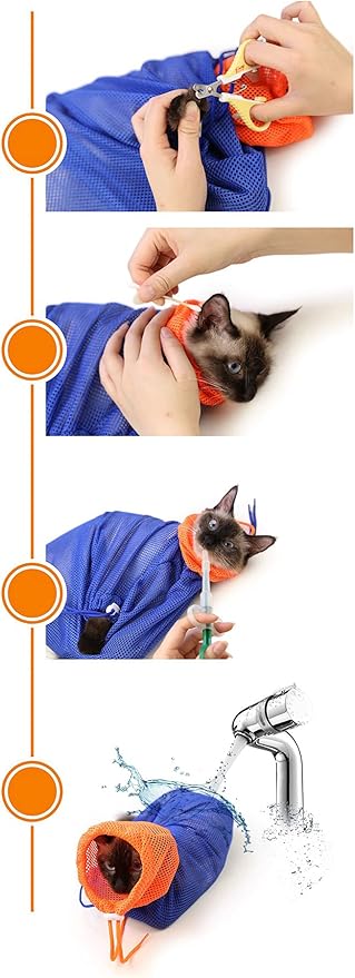 Cat Grooming Bag Puppy Dog Cleaning Polyester Soft Mesh Scratch & Biting Resisted for Bathing Injecting Examining Nail Trimming