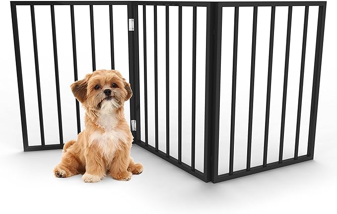 Indoor Pet Gate - 3-Panel Folding Dog Gate for Stairs or Doorways - 54x24-Inch Freestanding Pet Fence for Cats and Dogs by PETMAKER (Black)