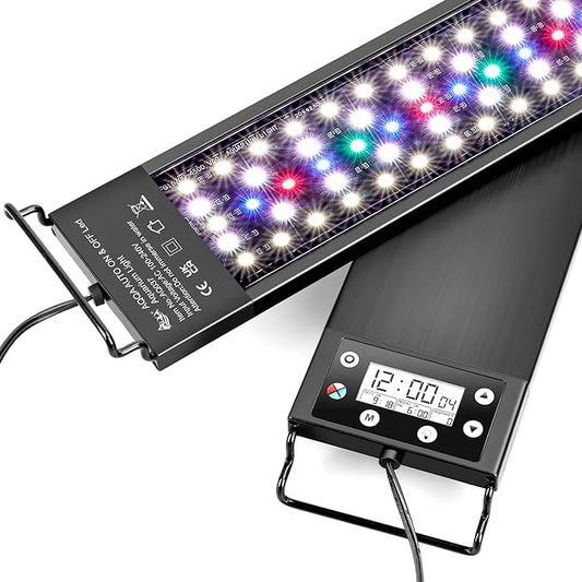 AQQA Aquarium Light,Multi-Function Fish Tank Led Light 24/7 DIY Auto On Off + Night Mode + Day Mode + Full Spectrum + 7 Colors,Adjustable Brightness Waterproof with Timer for Freshwater 12W