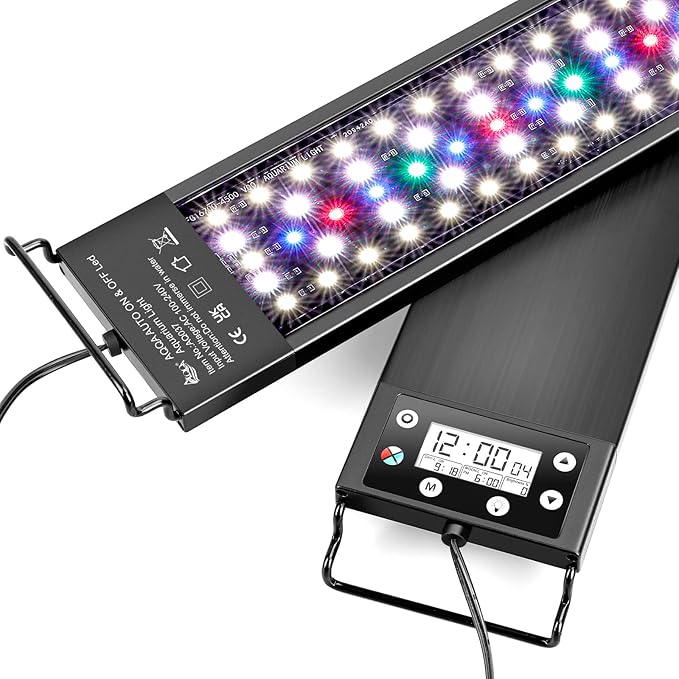 AQQA Aquarium Light,Multi-Function Fish Tank Led Light 24/7 DIY Auto On Off + Night Mode + Day Mode + Full Spectrum + 7 Colors,Adjustable Brightness Waterproof with Timer for Freshwater 16W