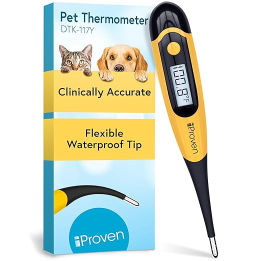 iProven Dog & Cat Thermometer for Accurate Fever Detection, Comfortable Flexible Tip, Waterproof Pet Thermometer, Fast Readings in 20 sec, Whelping and veterinary supply, DTK-117Y