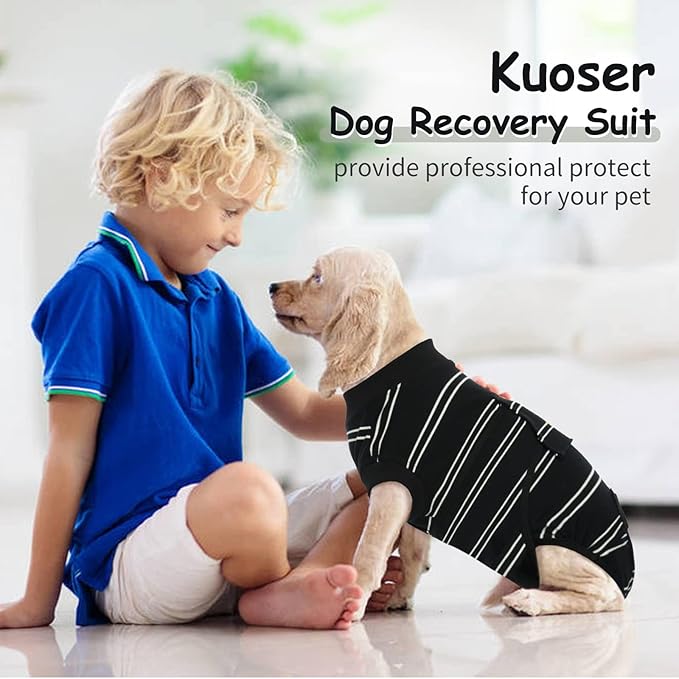 Kuoser Dog Recovery Suit, Soft Dog Onesie for Surgery Female Spay Dog Surgical Recovery Suit Male Neuter, Anti Licking Abdominal Dog Surgical Suit Pet Bodysuit Alternative to Cone of Shame, M