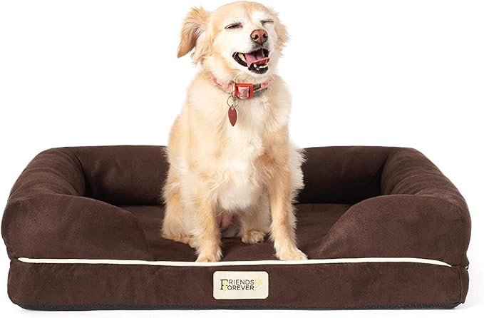 Friends Forever Small Dog Bed, Orthopedic Dog Sofa Memory Foam Mattress, Calming Dog Couch Bed, Wall Rim Pillow, Water Resistant Liner, Washable Cover, Non-Slip Bottom, Chester, Small Cocoa Brown