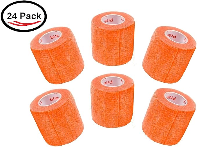 2 Inch Vet Wrap Tape Bulk (Orange) (Pack of 24) Self Adhesive Adherent Adhering Flex Bandage Grip Roll for Dog Cat Pet Horse