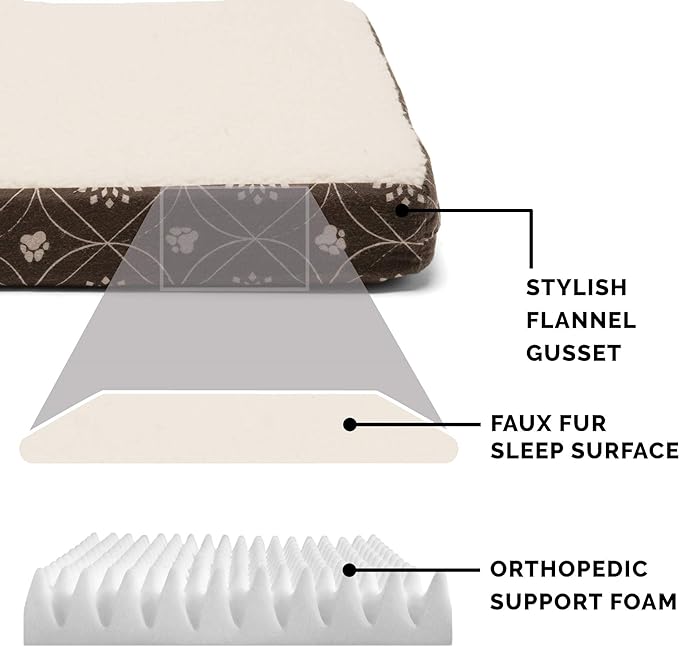 Furhaven Orthopedic Dog Bed for Small Dogs w/ Removable Washable Cover, For Dogs Up to 20 lbs - Sherpa & Flannel Paw Print Deluxe Mattress - Dark Espresso, Small