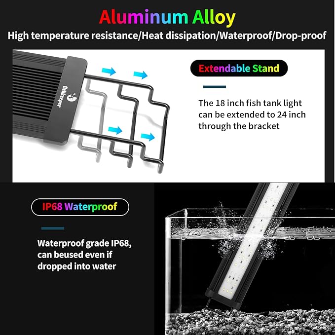 LED Aquarium Light, 24/7 Mode Fish Tank Light Full Spectrum Aquarium Plant Light, 22 W Aquarium Light Bar with Timer Extendable Bracket, Adjustable Brightness for 18-24 inch Fish Tank