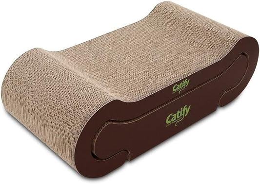 Best Pet Supplies Corrugated Cardboard Cat Scratcher Refill Pads, Lounger, and Fun Interactive Scratching Boards, Claw Safe, Durable, Natural Recycled Materials, Supports Active Play - Lounger I