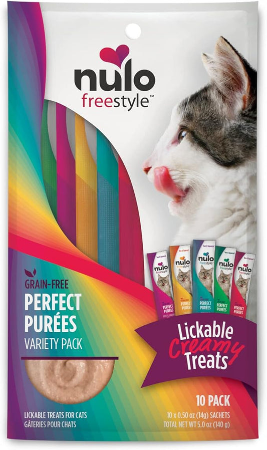 Nulo Freestyle Grain-Free Perfect Purees Premium Wet Cat Treats, Squeezable Meal Topper for Felines, High Moisture Content to Support Hydration, 0.5 Ounces in each Lickable Wet Cat Treat Pouch