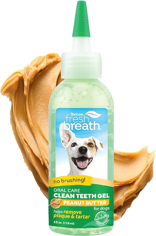 TropiClean No Brushing Gel Peanut Butter Flavor | No More Dog Toothpaste and Toothbrush | Dog Breath Spray | Breath Gel for Dogs | Dental Gel Plaque Remover | Made in the USA | 4 oz.   