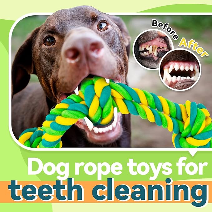 Dog Chew Toys for Aggressive Chewers, Indestructible Dog Toys for Large Dogs Aggressive Chewers, Tough Puppy Teething Chew Toys for Boredom, Dog Rope Toys for Medium to Large Breed, Tug of War Dog Toy