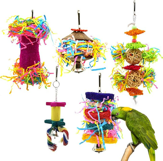 5Pcs Small Parrot Chewing Toys Bird Shredder Toys Bird Parrot Foraging Hanging Toys for Small Birds Parakeets Parrotlets Lovebirds Cockatiels