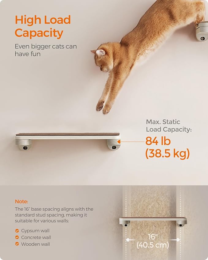 Feandrea Clickat Land - Cat Wall Furniture, Set of 7, Cat Tree, Cat Wall Shelves, Hammock, Stairs, Feeding Station, Extremely Quick Assembly, Unlimited Expandability, Replaceable Module and Parts