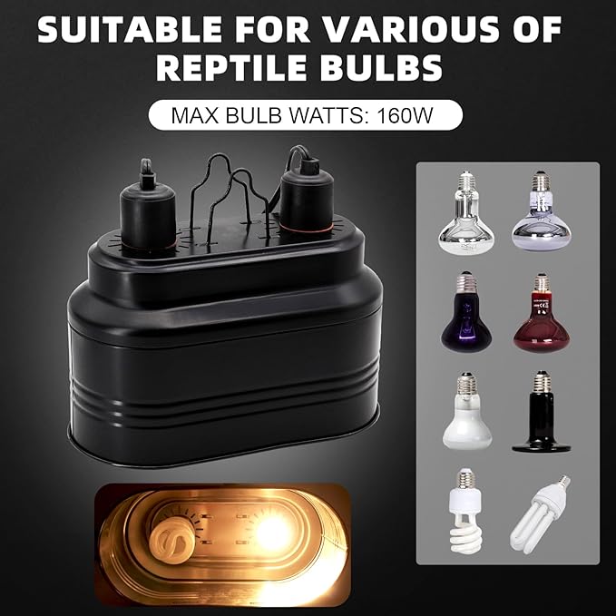 Reptile Dual Light Fixture, Reptile Heat Lamp Fixture with Separate Switches Fit for UVB Bulb Basking Heat Bulb for Reptile Glass Terrariums