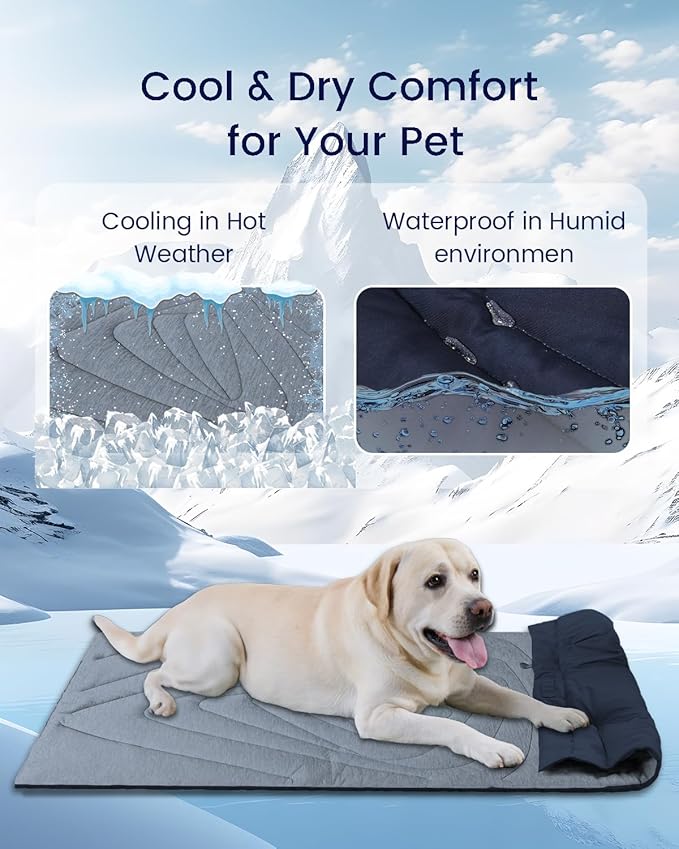 ZonLi Dog Cooling Mat, 48" x 28" Large, Cooling Pad Waterproof, Pet Cool Mats for Dogs and Cats use in Crate, Tunk, Camping, Outdoors, Portable, Machine Washable, Durable, without Gel, Ocean Blue