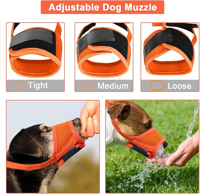 Dog Muzzle Anti Biting Barking and Chewing with Comfortable Mesh Soft Fabric and Adjustable Strap, Suitable for Small, Medium and Large Dogs(All Orange,S)