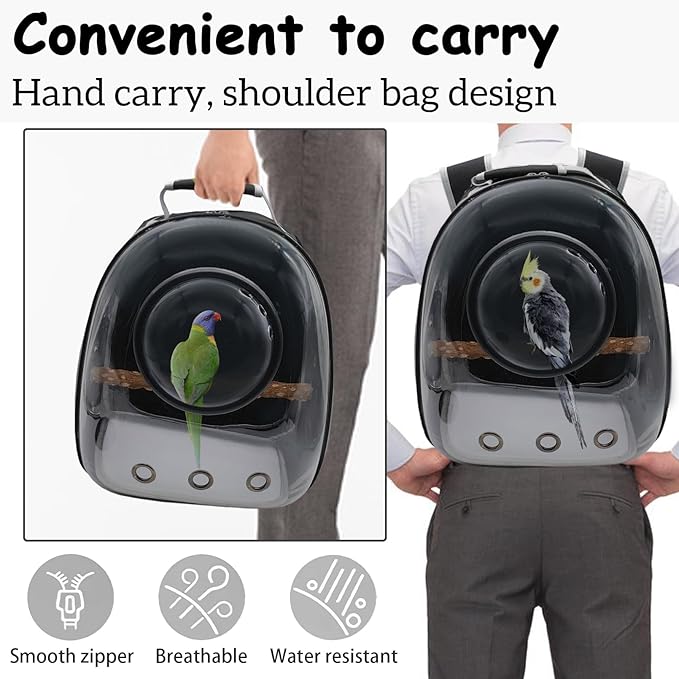 kathson Bird Carrier Backpack with Mat, Portable Bird Travel Carrier with Perch, Lightweight Breathable Transparent Outdoor Bird Cage Backpack Kit for Parrot, Parakeet, Cockatiel, Small Birds