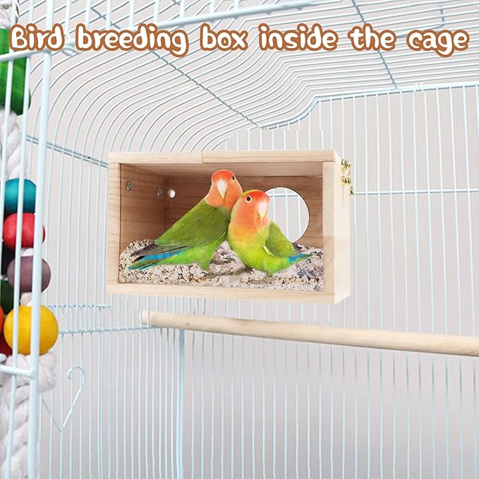 Parakeet Nesting Box Transparent Bird House for Cage Natural Wood Breeding Box for Parrot Parakeet Cockatiel Lovebirds Budgie Conure and Other Small Birds