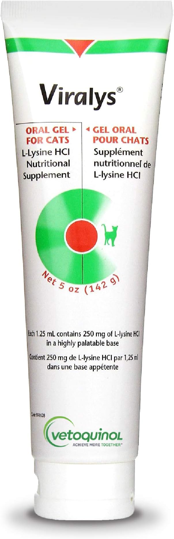 Vetoquinol Viralys Gel L-Lysine Supplement for Cats, 5oz - Cats & Kittens of All Ages - Immune Health - Sneezing, Runny Nose, Squinting, Watery Eyes - Palatable Maple Flavor Lysine Gel