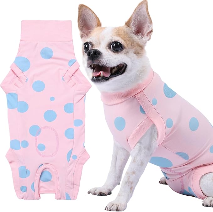 Dog Recovery Suit, Professional Dog Surgery Suit Post Spay, Neuter, Abdominal Surgical Suit for Male Female Dogs Can Pee, Prevent Licking Soft Breathable Cotton Covers Wound (Pink, XX-Small)