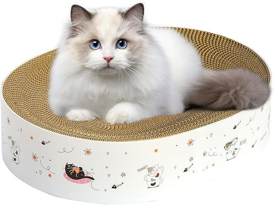 Cat Scratcher Cardboard 17"x13",2 in 1 Oval Cat Scratch Pad Bowl Nest for Indoor Cats Grinding Claw,Round Cat Scratching Board Corrugated Lounge Cat Beds&Furniture Protector for Couch & Carpets&Sofas