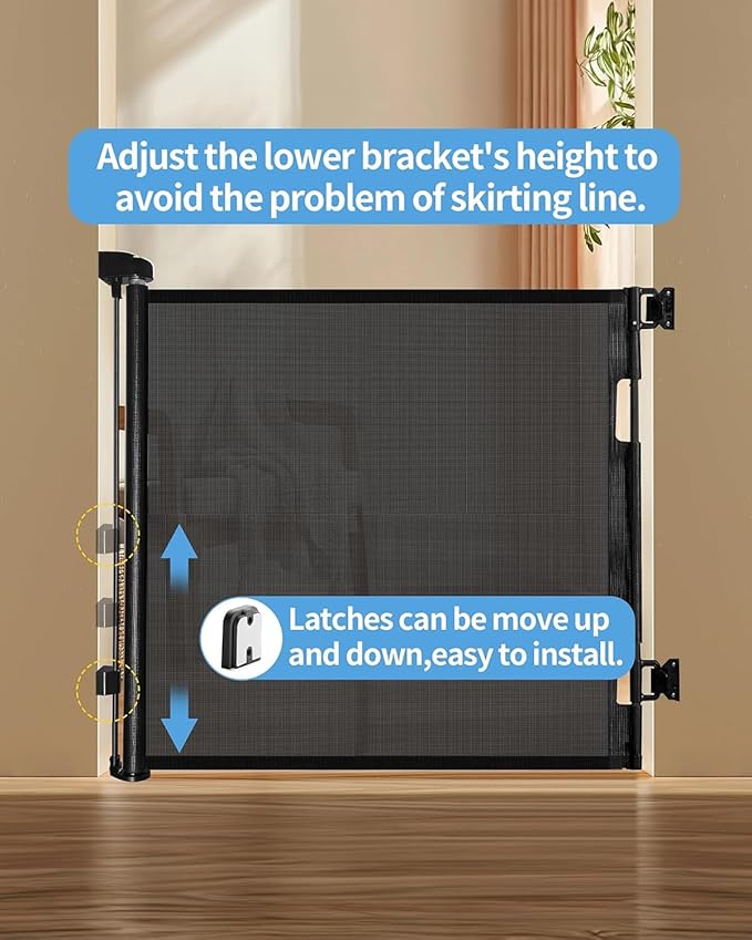 Retractable Baby Gate,Mesh Baby Gate or Mesh Dog Gate,33" Tall,Extends up to 71" Wide,Child Safety Gate for Doorways,Stairs,Hallways,Indoor/Outdoor（Black,33"x71"）