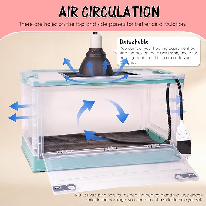 Puppy Incubator with Heating Pad, Pet Dog Incubator for Puppies Kitten Incubator with Temperature Control Incubator for Kittens Dogs Chicks Goslings Bunnies Birds Reptiles (55L)