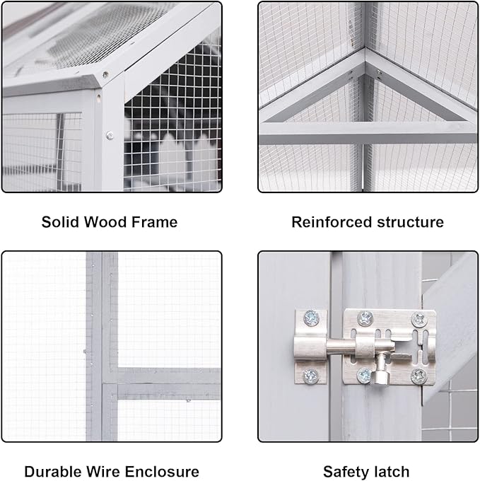 110 Inch Large Wooden Catio Outdoor Cat Enclosure w/ 2 Napping Houses, Luxury Pet-House with Jumping Platforms & Weatherproof Roof, Walk-in Kitty Kennel Condo Shelter