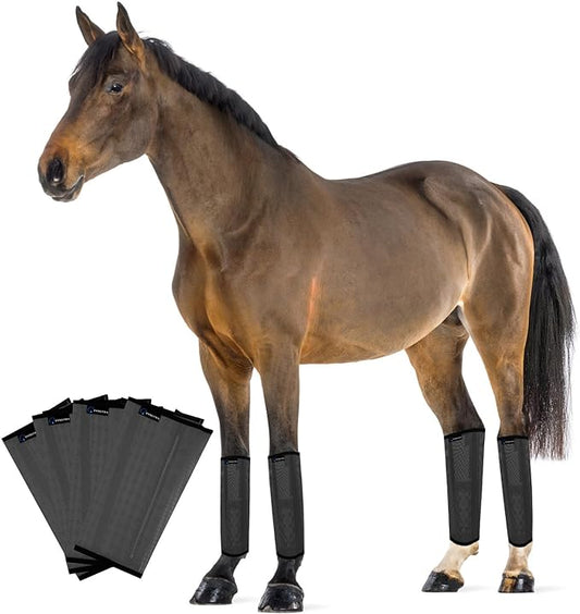 Horse Fly Boots, Adjustable Fly Boots for Horses Set of 4, Comfortable Horse Leggings, Breathable Plastic Mesh Material, Horse Supplies for Reduces Stress & Leg Fatigue (Dark Gray)