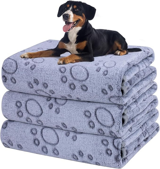 Dono 1 Pack 3 Dog Blankets, Soft Fluffy Fleece Pet Blanket Warm Sleep Mat Paw Print Design Puppy Kitten Throw Blanket Doggy Mat, Blanket for Dogs